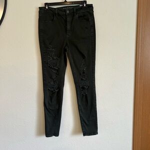 American Eagle, high-rise jeggings dark green distressed pants